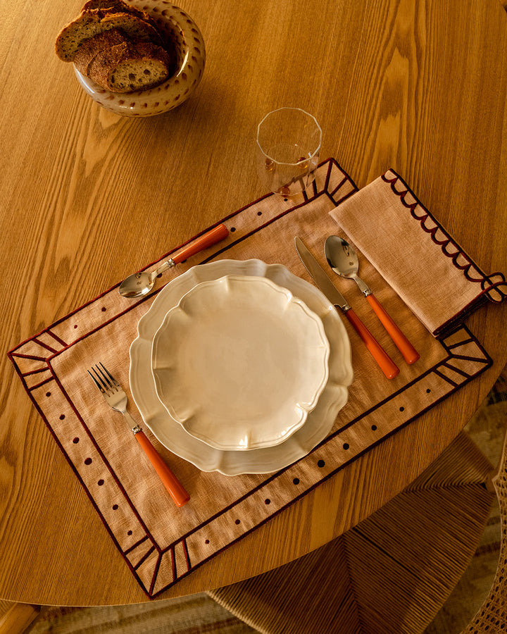 Set de Table Belle Nuit, Saumon et Bordeaux