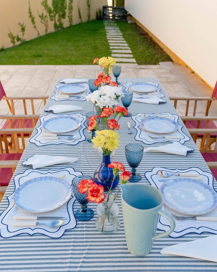 Set de table Brisa, écru et bleu foncé