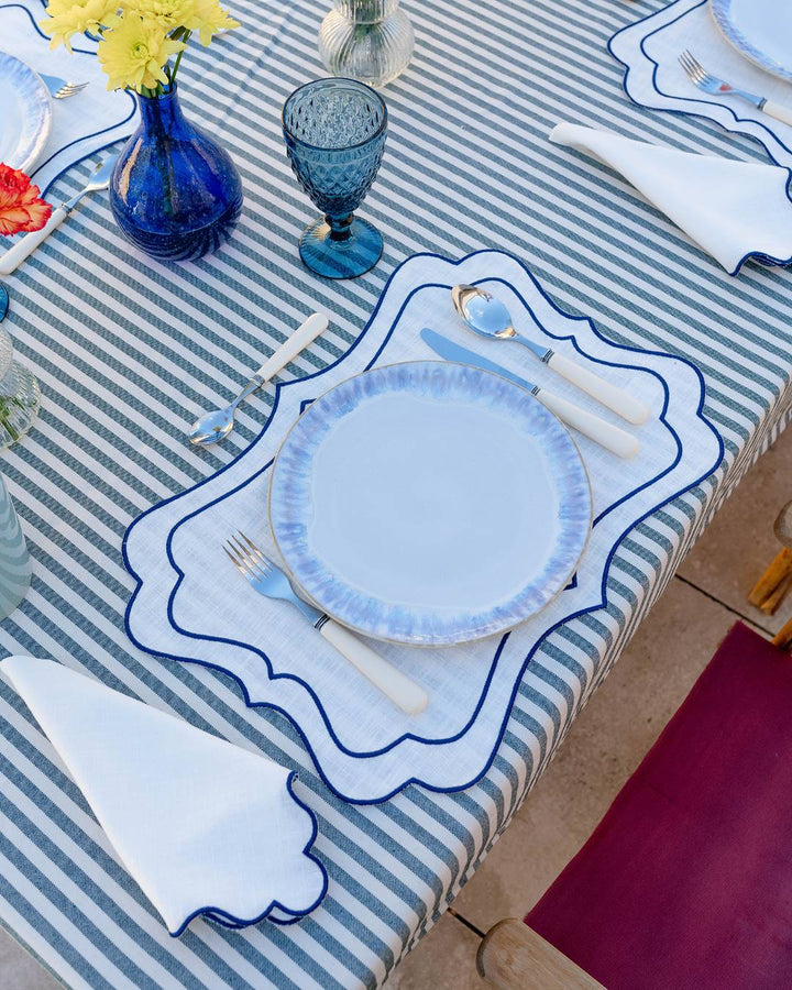 Set de table Brisa, écru et bleu foncé