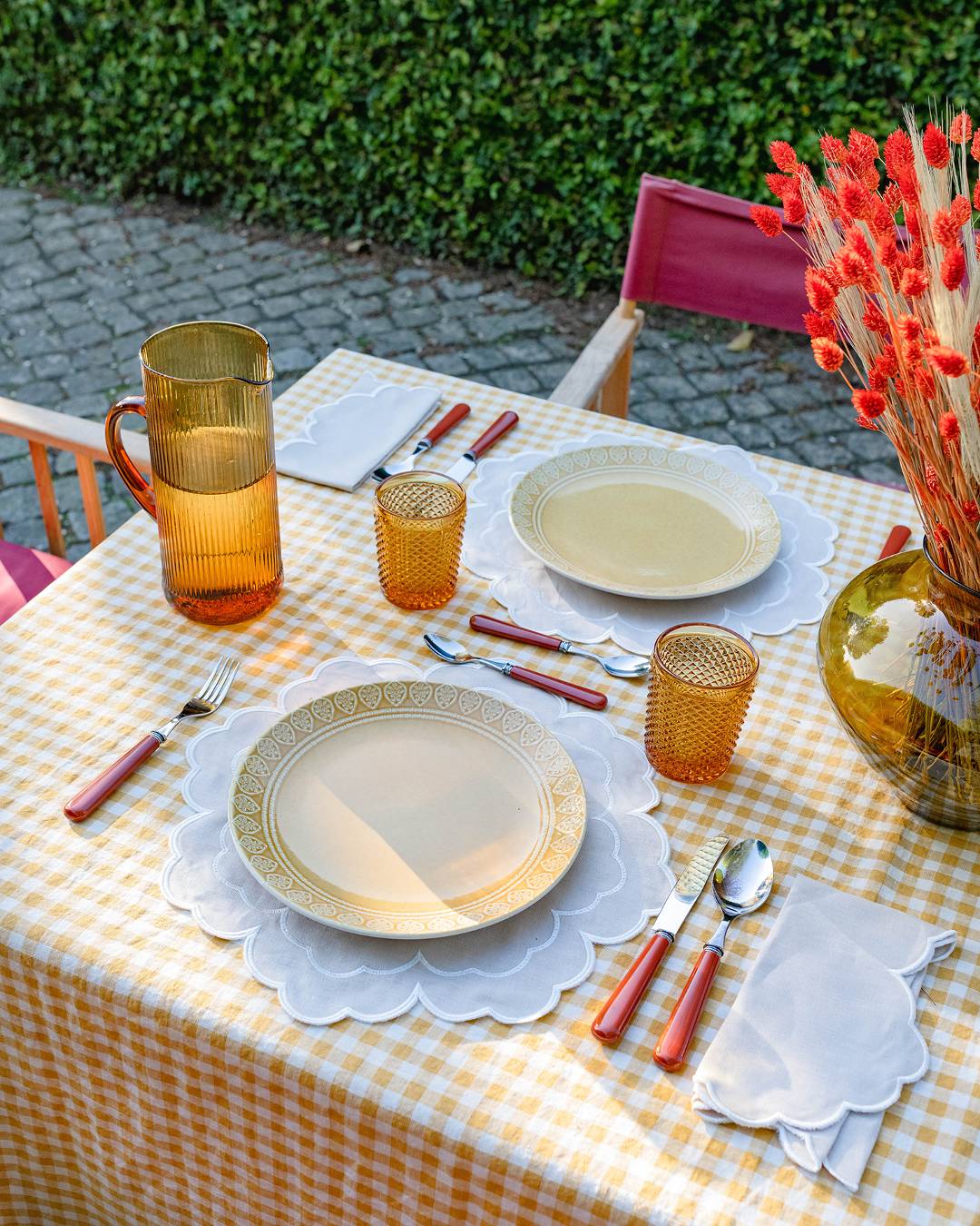 Set de table Iris, beige et blanc