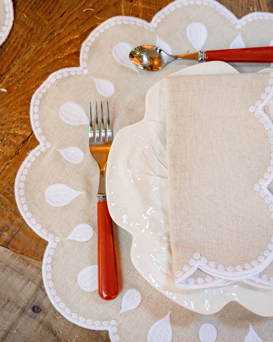 Set de table Gotas, beige et blanc