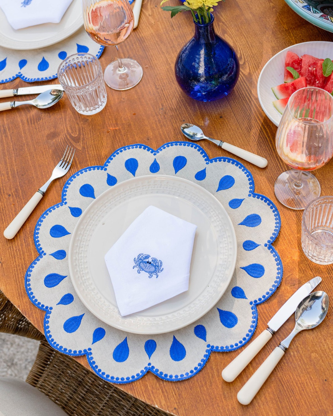 Set de table Gotas, beige et bleu