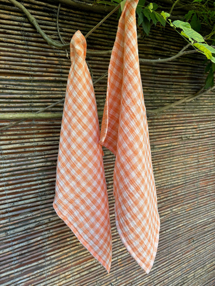 essuie mains vichy orange suspendus