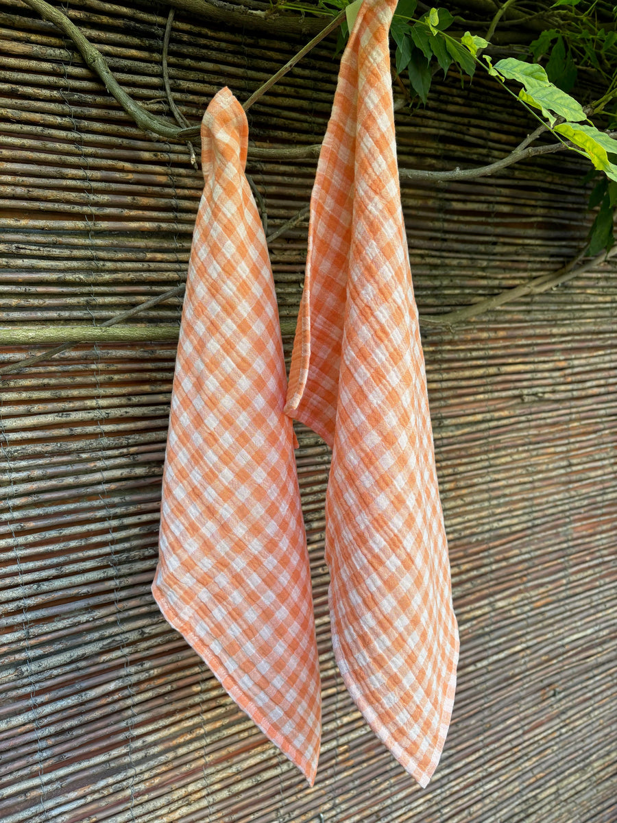 essuie mains vichy orange suspendus
