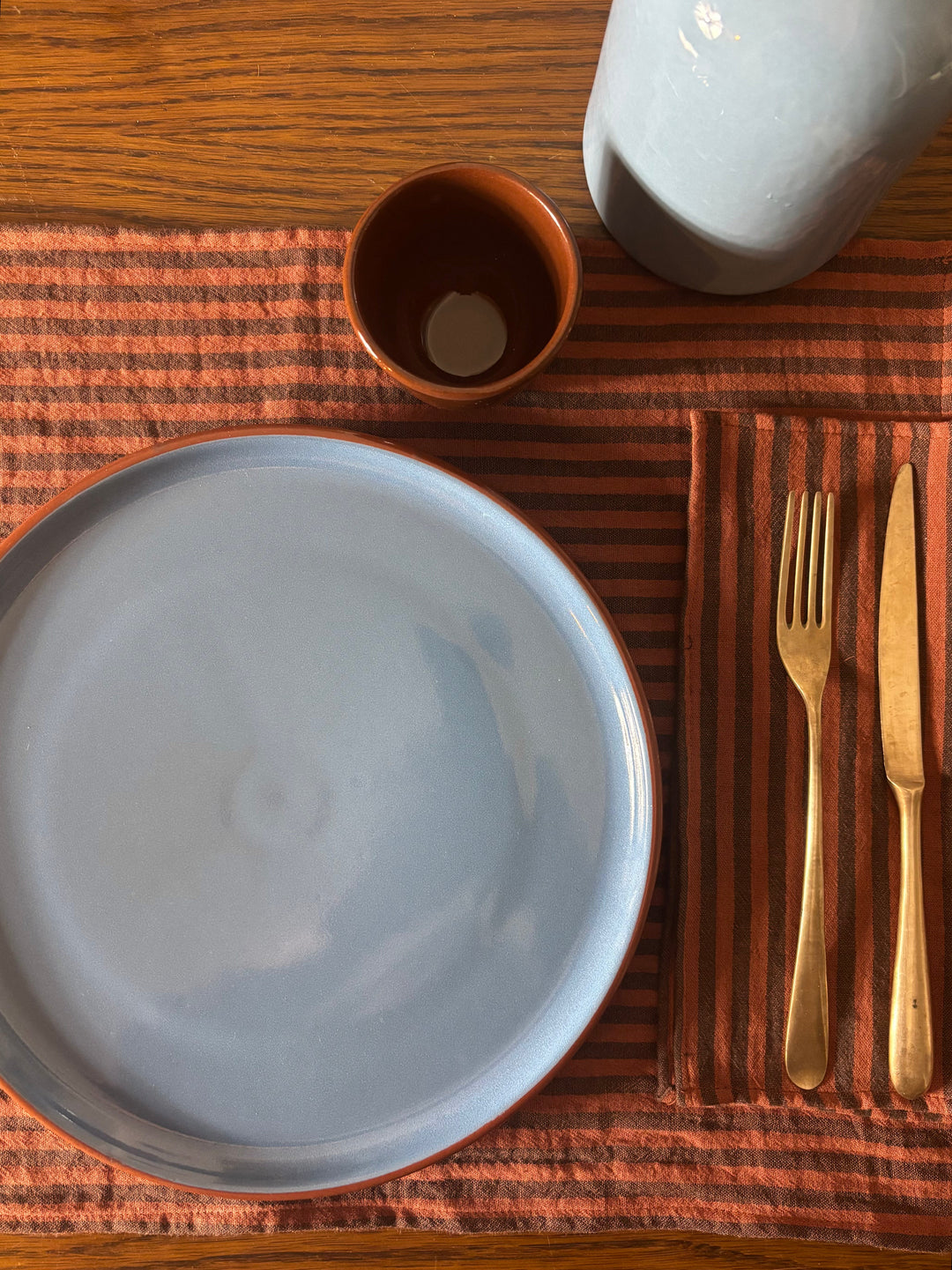 Coffret de 6 serviettes de table Petite 23x23 – Gaze de coton rayée toffee Serviettes de table Charmy