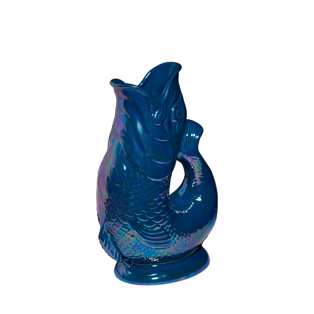 Autenthique Carafe GlouGlou Poisson | Gluggle jug | Bleu pétrole irisé