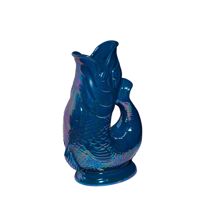 Autenthique Carafe GlouGlou Poisson | Gluggle jug | Bleu pétrole irisé