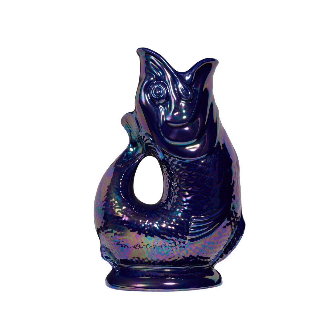 Authentic GlouGlou Fish Carafe | Gluggle jug | Iridescent Dark Blue