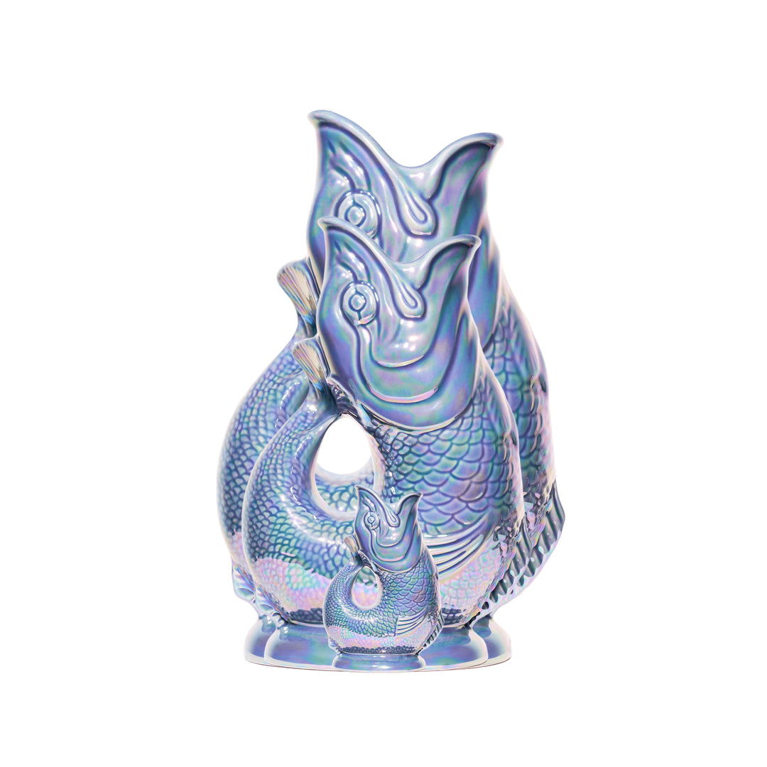 Authentic GlouGlou Fish Carafe | Gluggle Jug | Iridescent Grey Blue