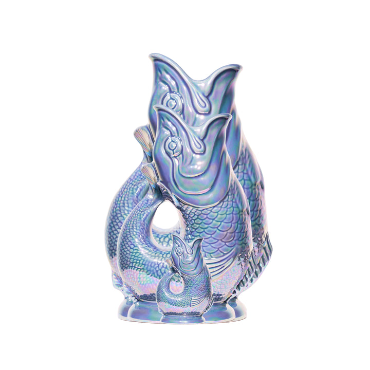Authentic GlouGlou Fish Carafe | Gluggle Jug | Iridescent Grey Blue