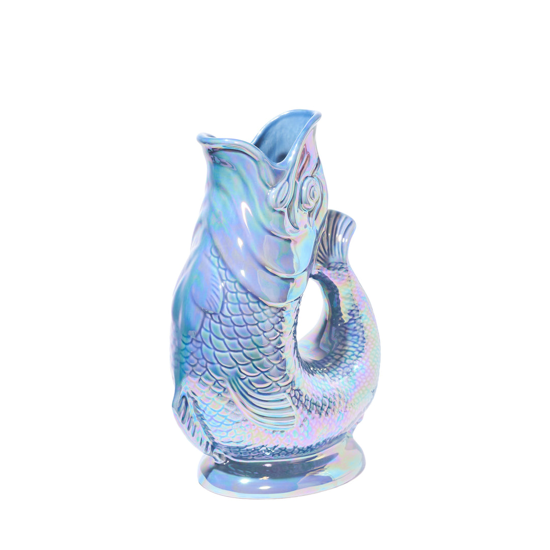 Authentic GlouGlou Fish Carafe | Gluggle Jug | Iridescent Grey Blue