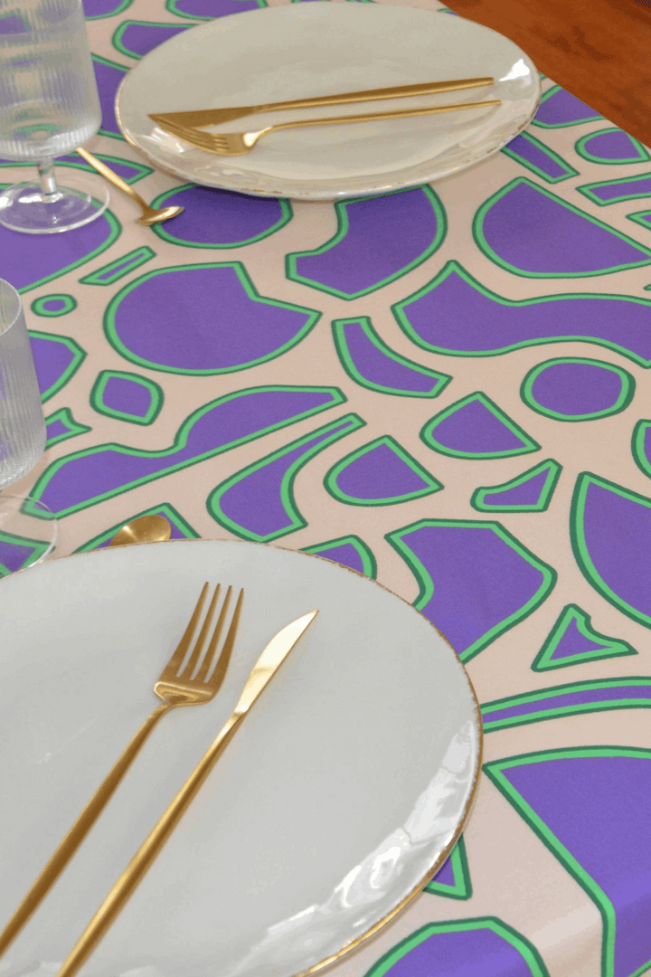 Nappe motif big spiral violet Nappes Maryne Guyot créations