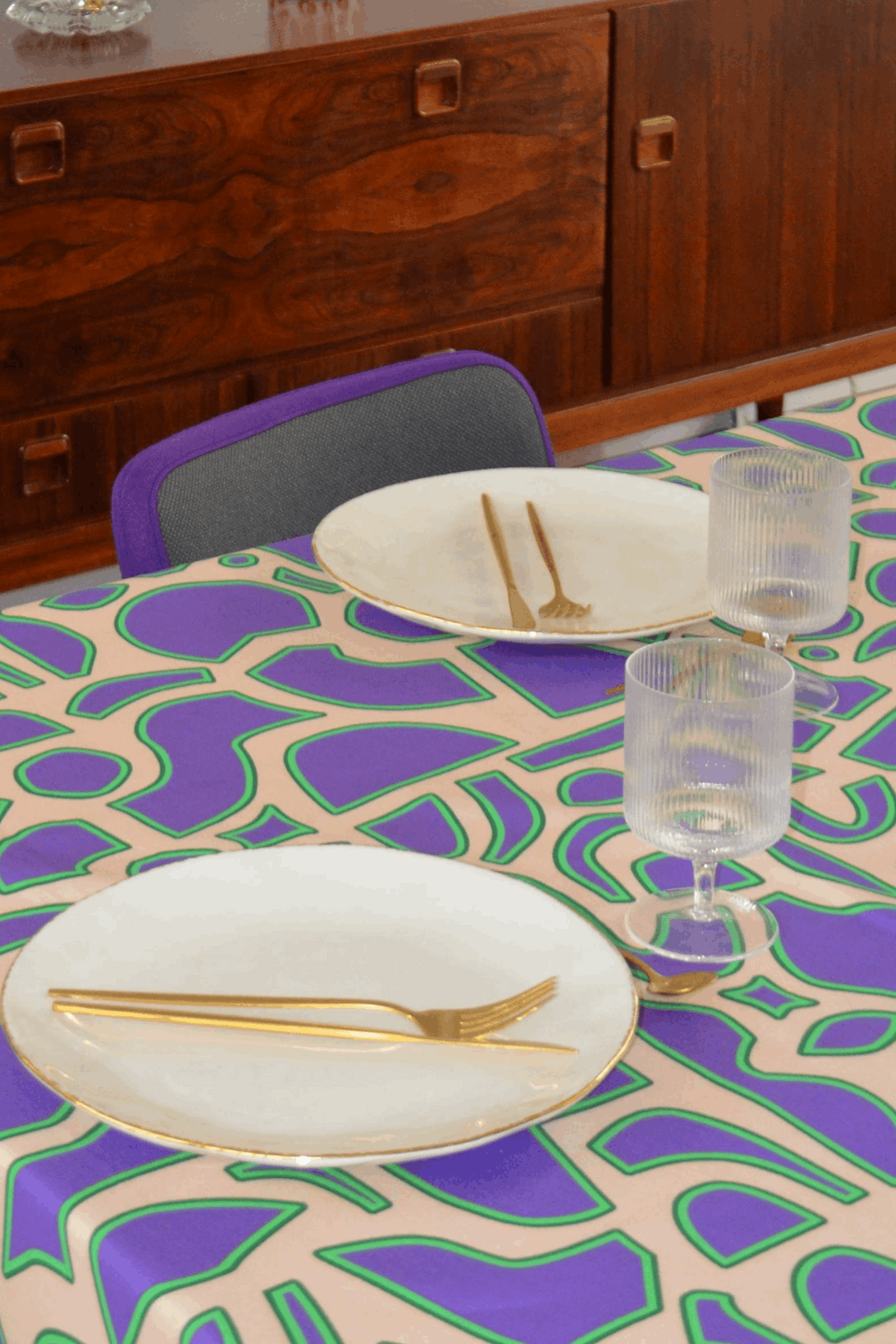 Nappe motif big spiral violet Nappes Maryne Guyot créations