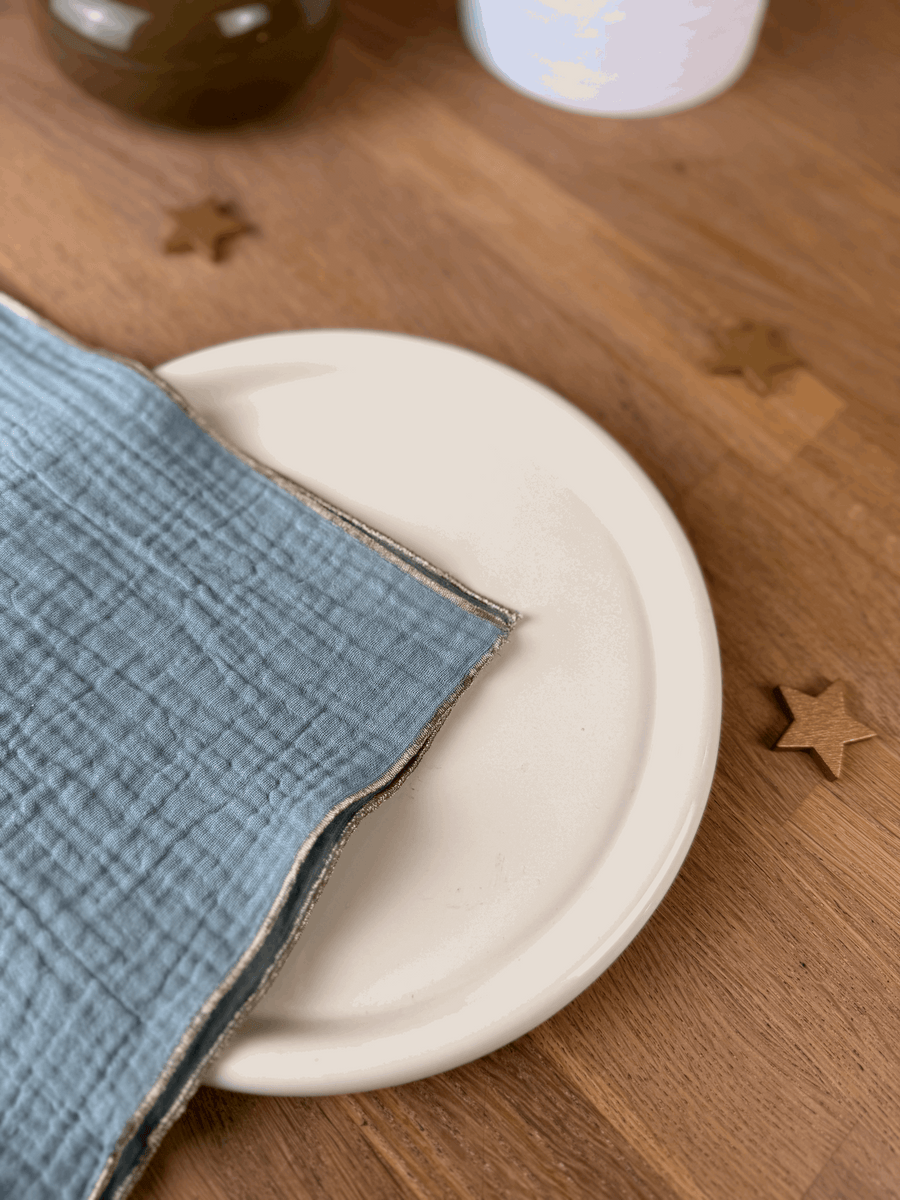 Coffret 4 Serviettes de Table – Gaze de Coton – Vert de gris – 40x40 cm