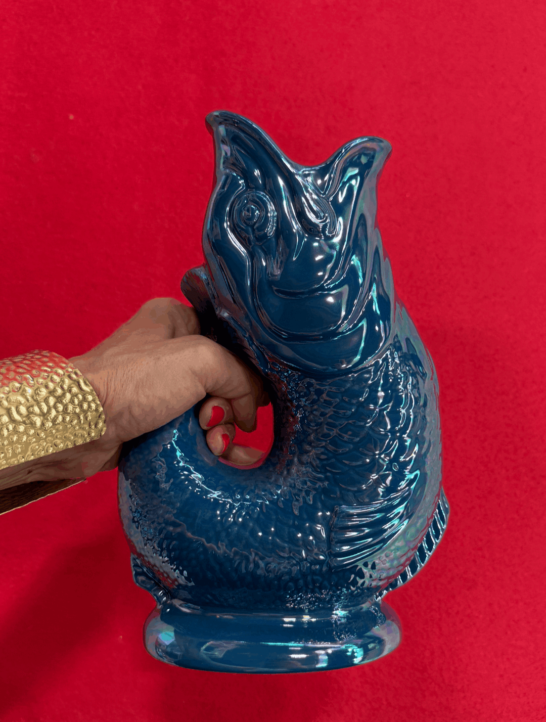 Autenthique carafe poisson "Glouglou" | Bleu pétrole irisé