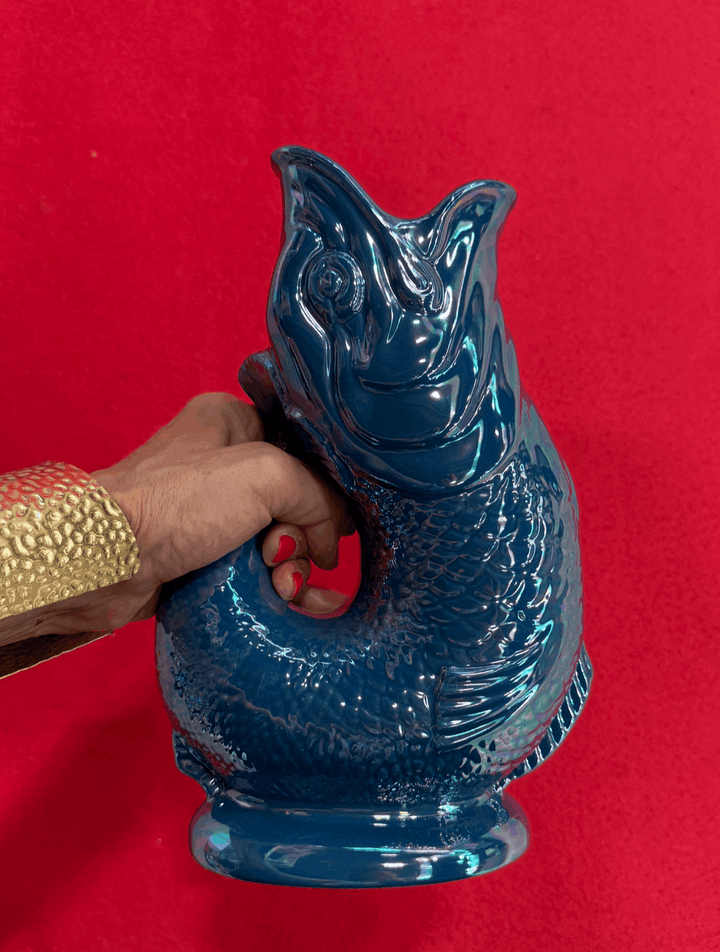 Autenthique carafe poisson "Glouglou" | Bleu pétrole irisé