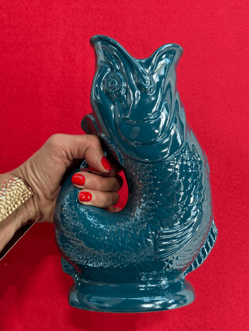 Autenthique Carafe GlouGlou Poisson | Gluggle jug | Bleu sarcelle irisé