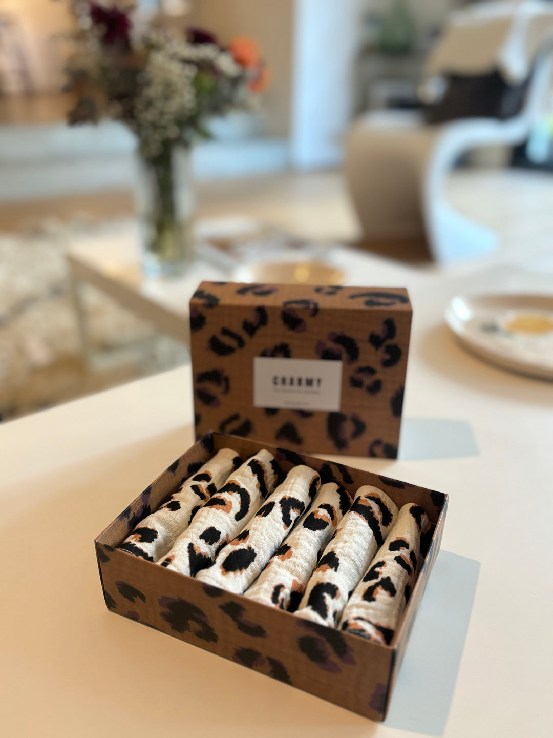 Box of 6 Petite Fauve Ecru Table Napkins made in France