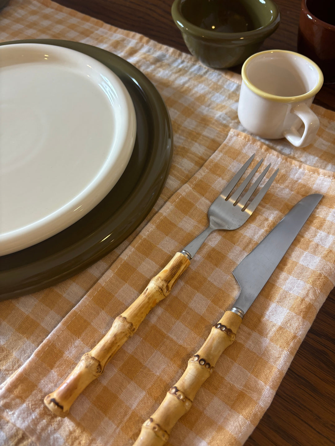 Coffret 4 Serviettes de Table – Double Gaze de Coton – Vichy Blé – 40x40 cm