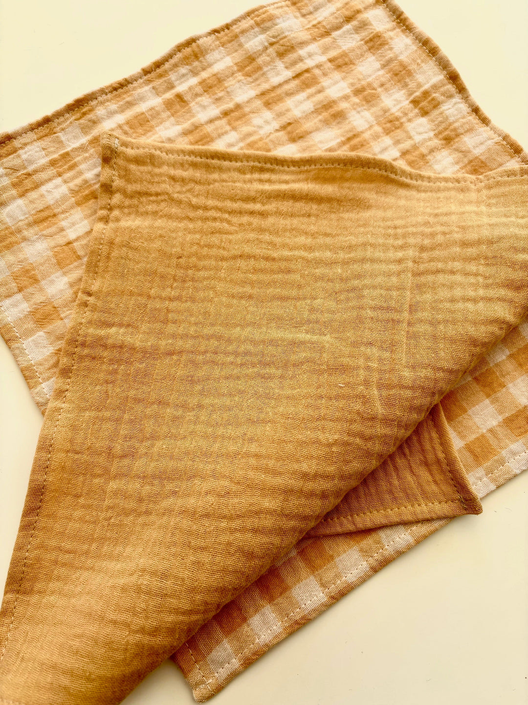 Coffret 4 Serviettes de Table – Double Gaze de Coton – Vichy Blé – 40x40 cm