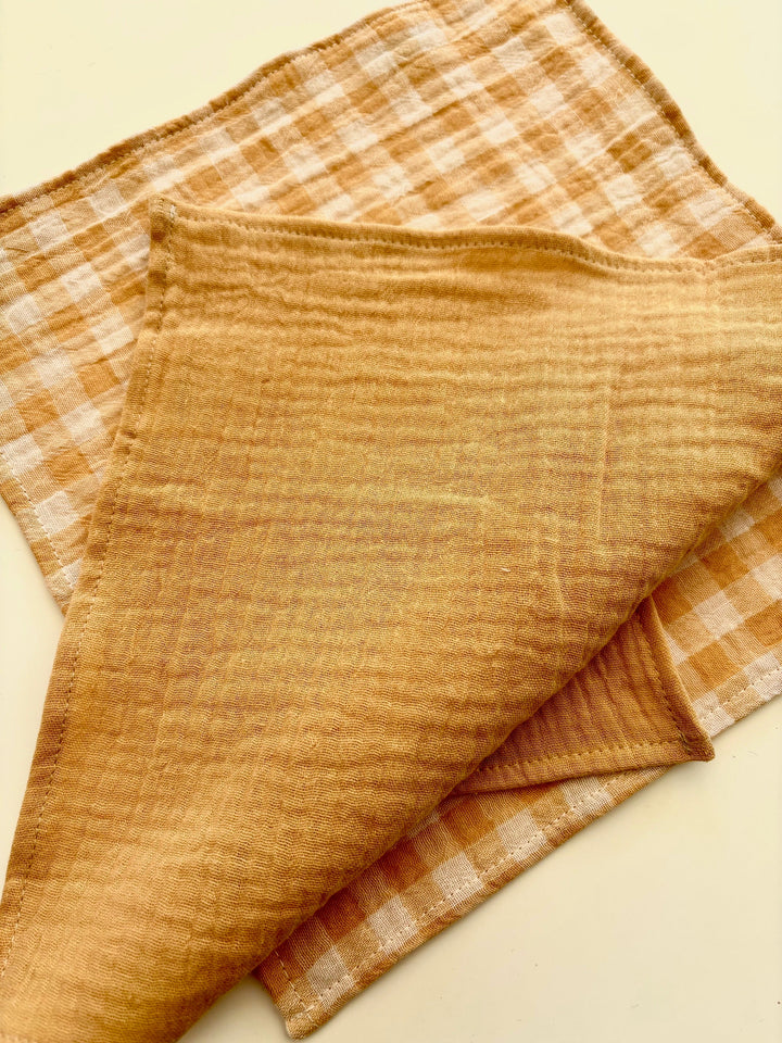 Coffret 4 Serviettes de Table – Double Gaze de Coton – Vichy Blé – 40x40 cm