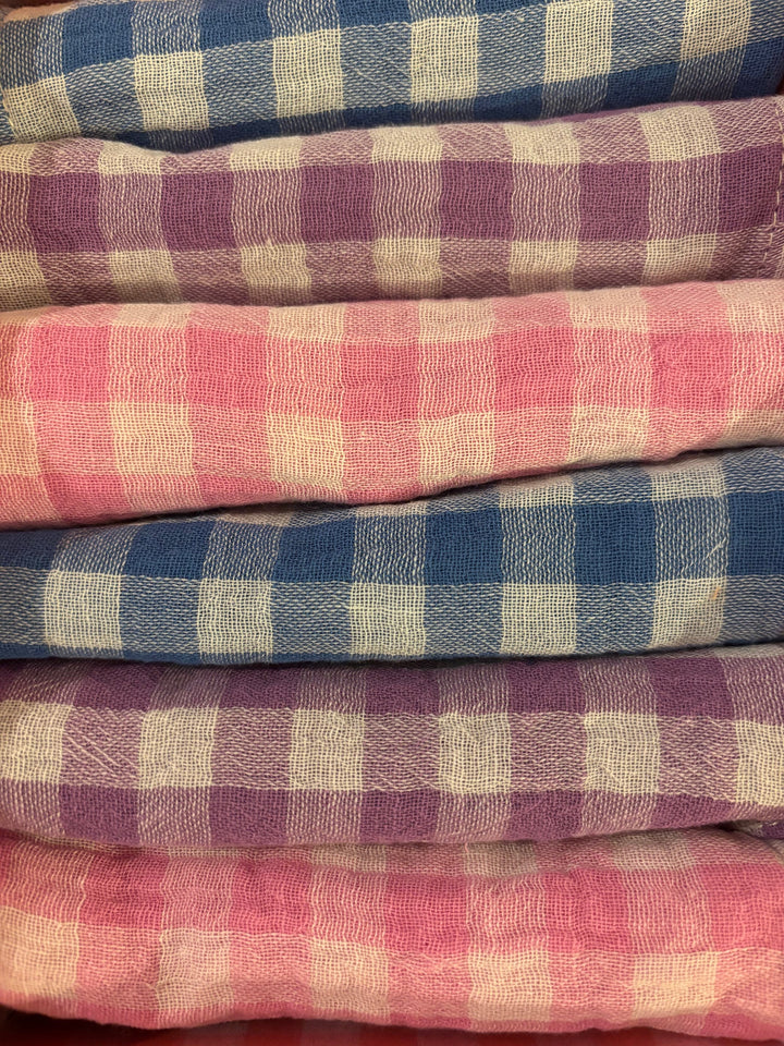 Coffret 6 serviettes de table Petites 23x23cm Vichy rose, bleu et violet Serviettes de table Charmy