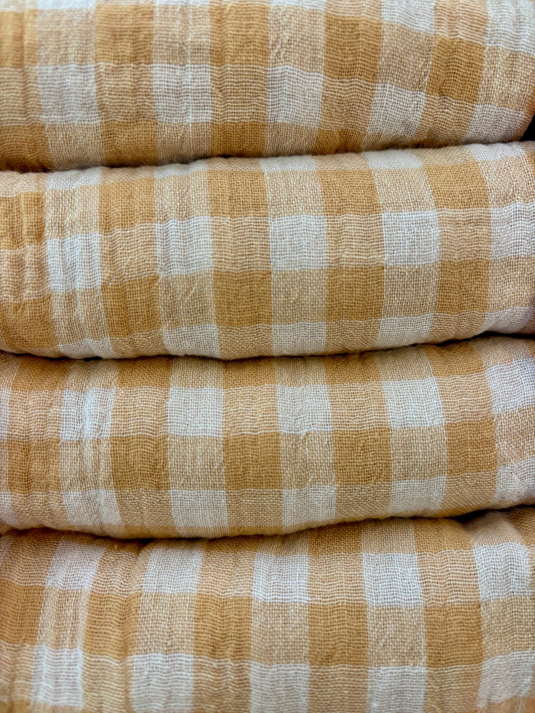 Coffret 4 Serviettes de Table – Double Gaze de Coton – Vichy Blé – 40x40 cm