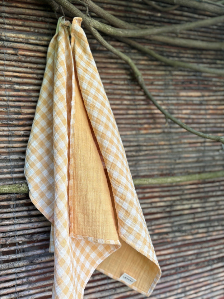 2 essuie-mains 35x50 - vichy jaune blé - gaze de coton - fabriqués en France