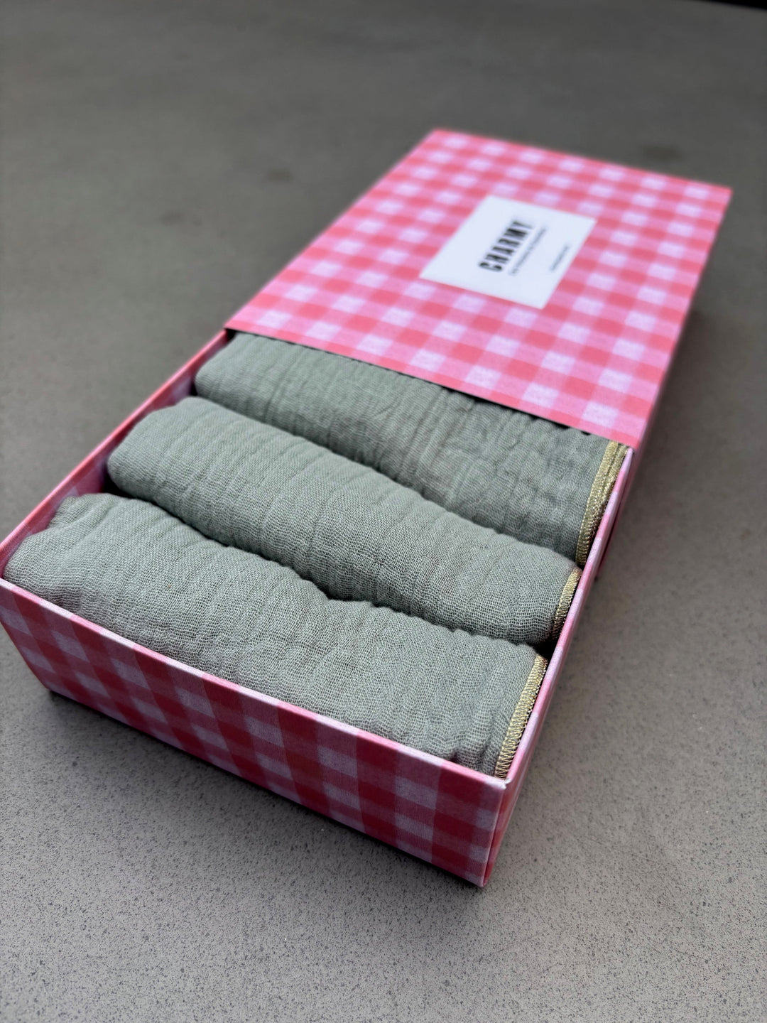 Coffret 4 Serviettes de Table – Gaze de Coton – Vert de gris – 40x40 cm