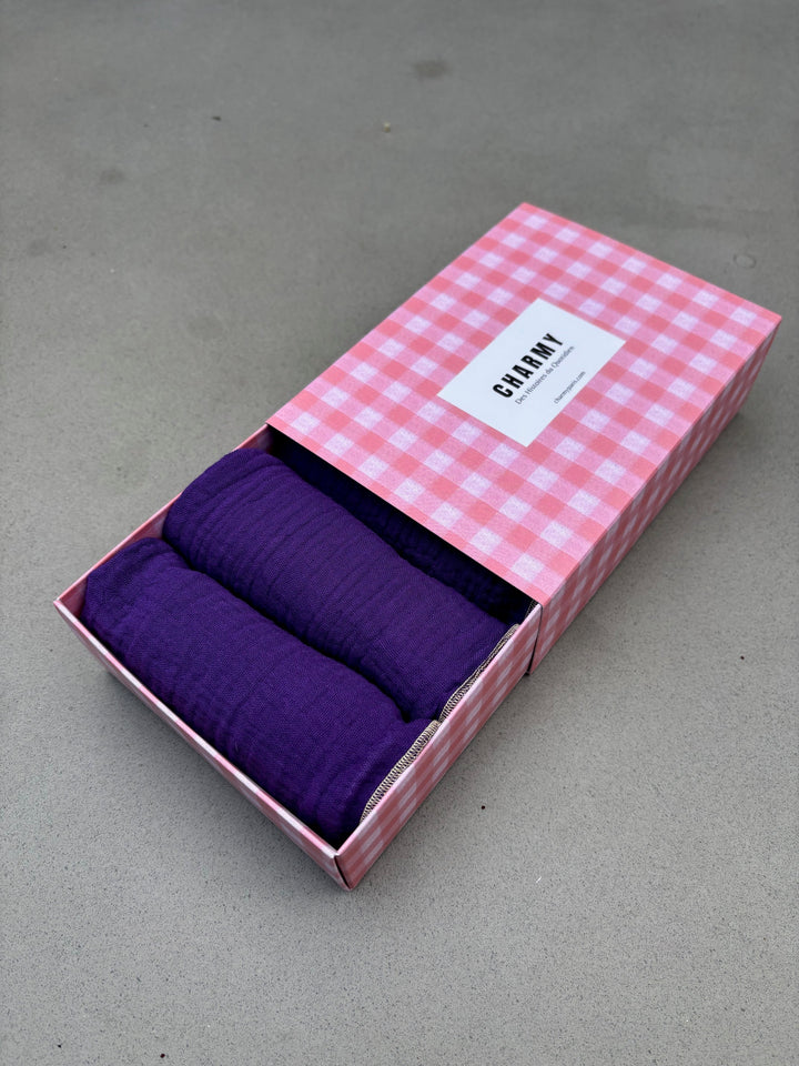 Coffret 4 Serviettes de Table – Gaze de Coton – violet – 40x40 cm