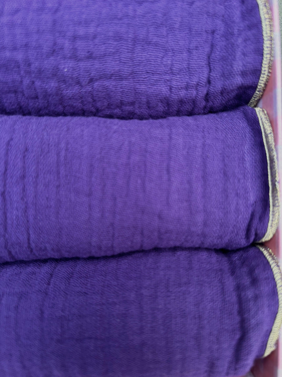 Coffret de 4 serviettes de table en double gaze de coton, violet uni, 40x40 cm