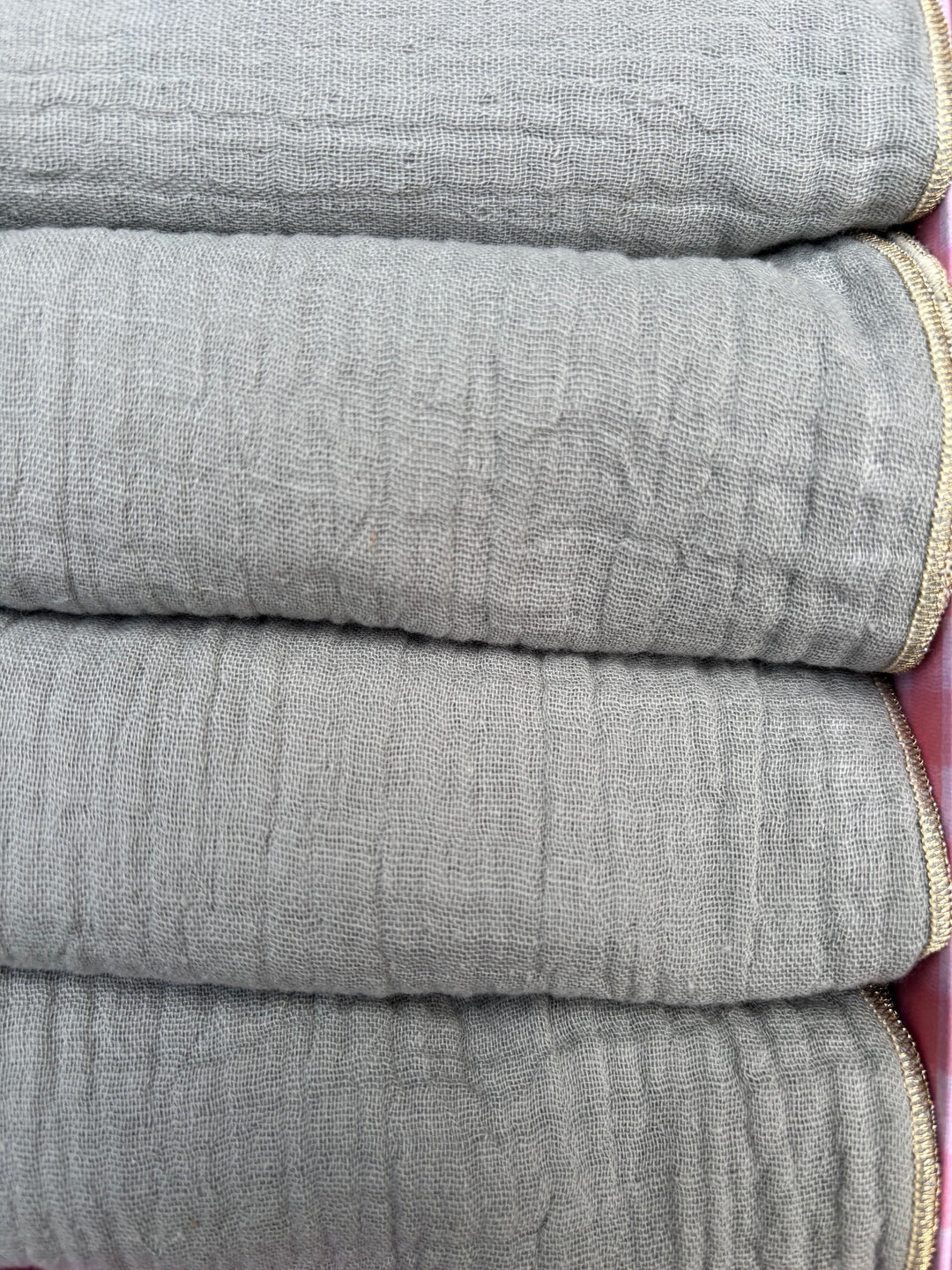 Coffret 4 Serviettes de Table – Gaze de Coton – Vert de gris – 40x40 cm