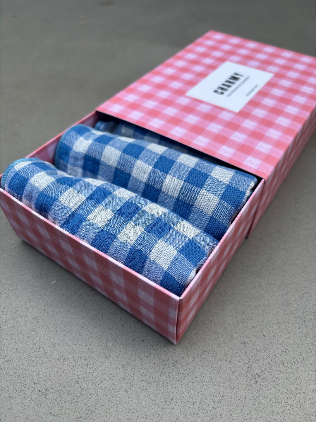 Coffret 4 Serviettes de Table – Gaze de Coton – Vichy Azur – 40x40 cm