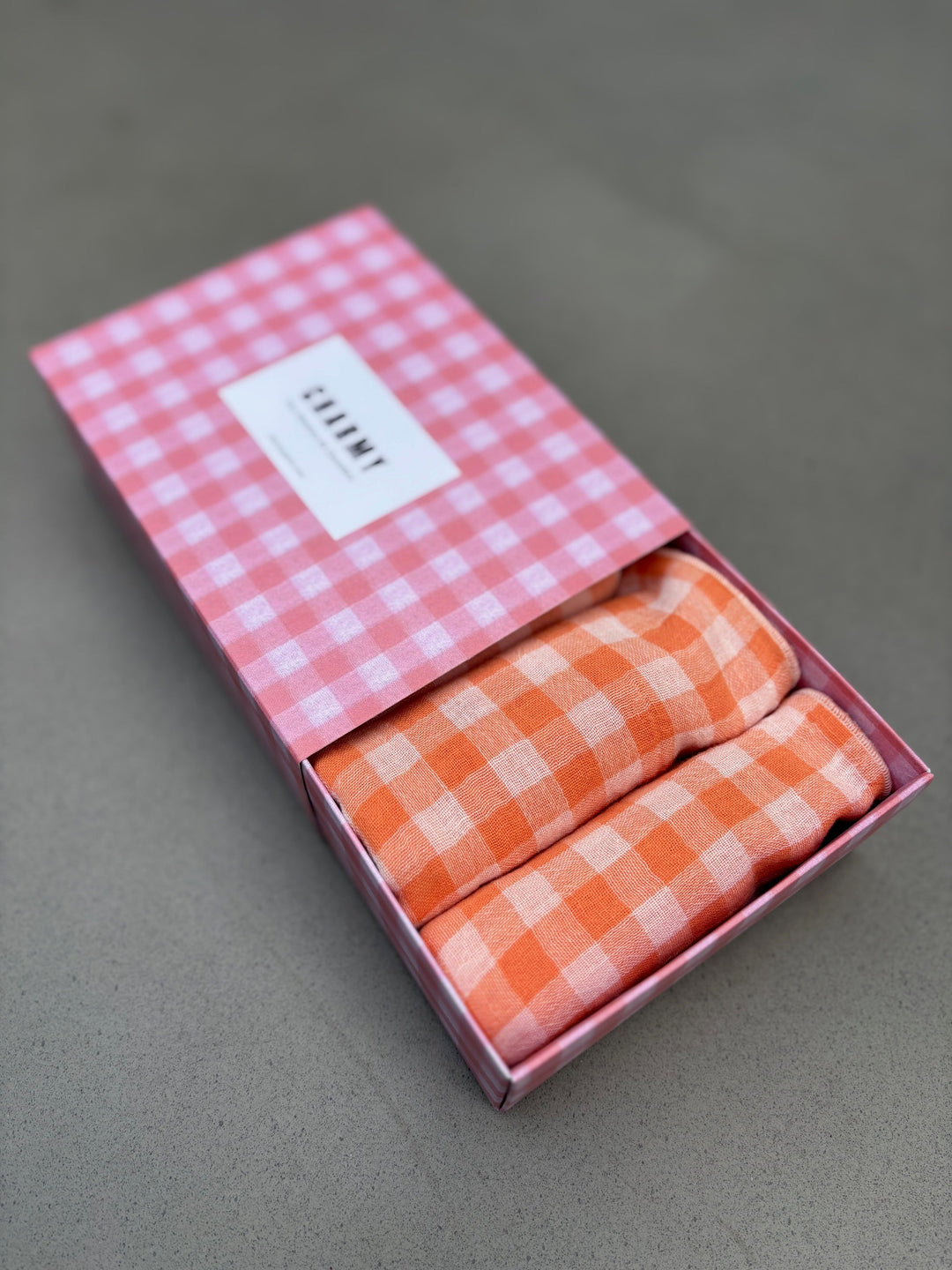 Coffret 4 Serviettes de Table – Gaze de Coton – Vichy Clémentine – 40x40 cm