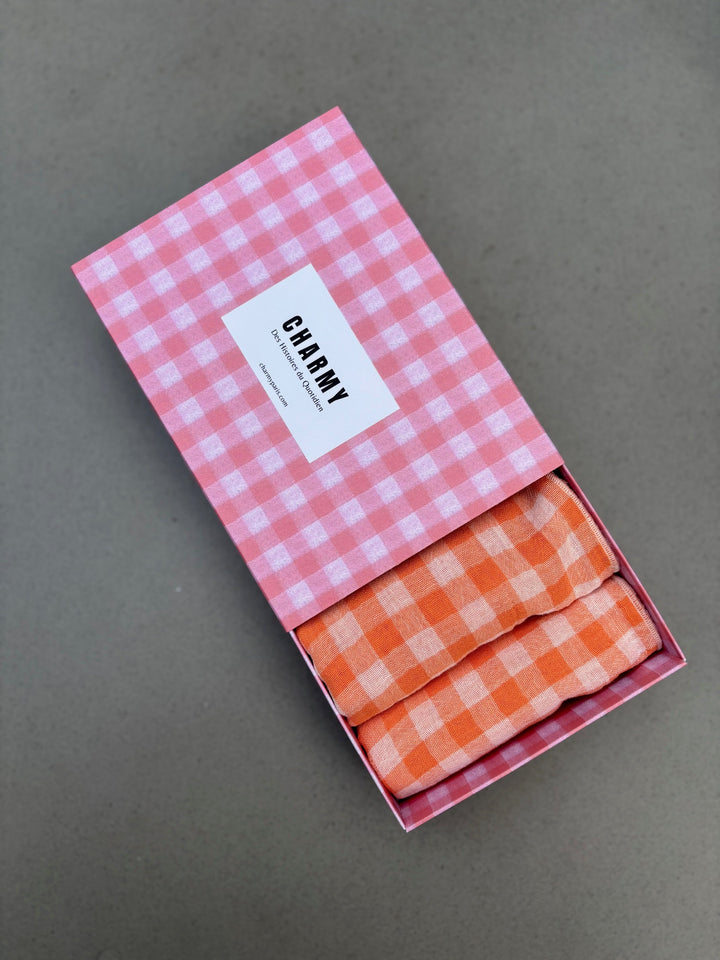 Coffret 4 Serviettes de Table – Gaze de Coton – Vichy Clémentine – 40x40 cm