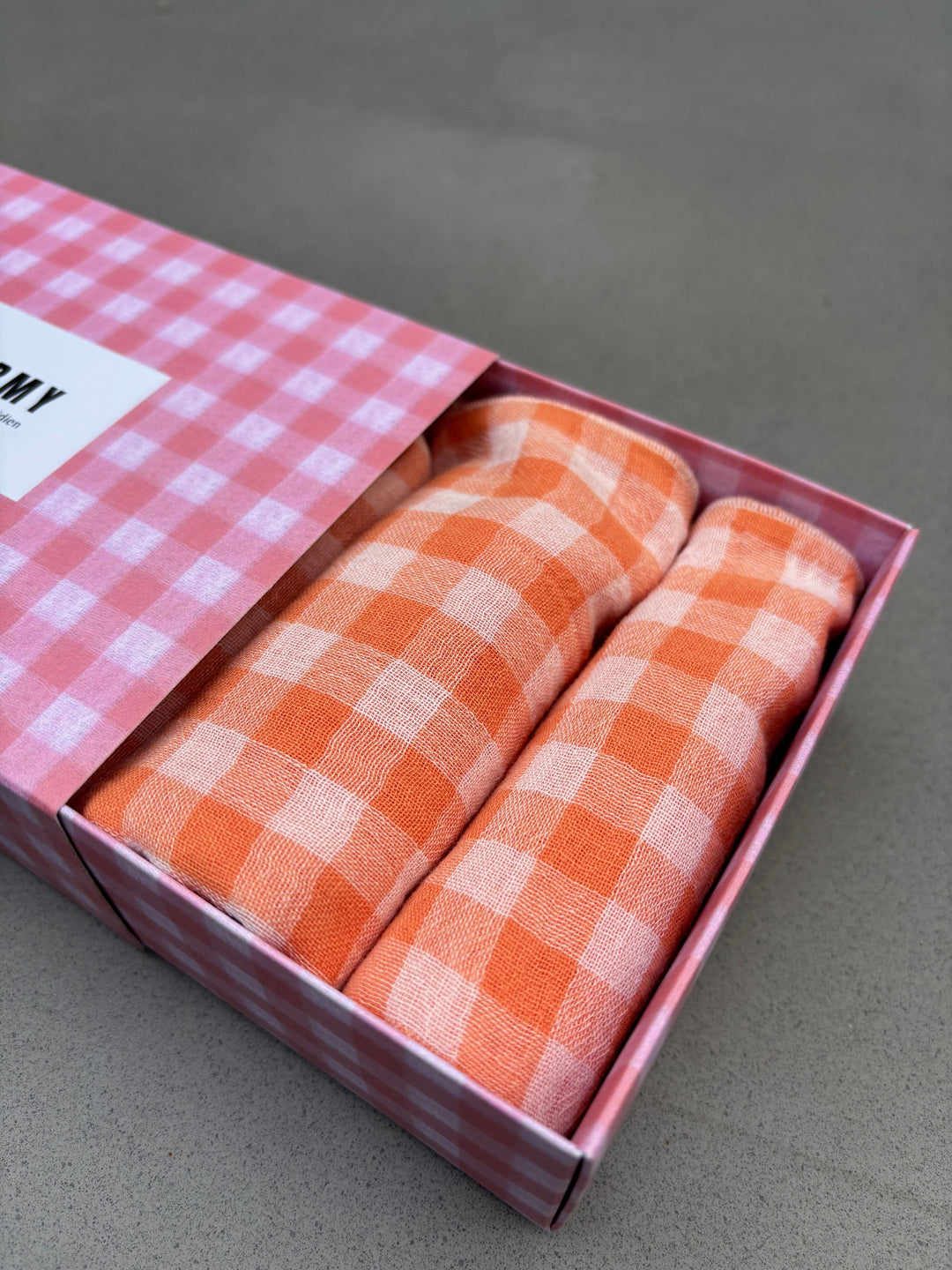 Coffret 4 Serviettes de Table – Gaze de Coton – Vichy Clémentine – 40x40 cm