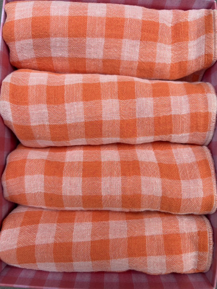 Coffret 4 Serviettes de Table – Gaze de Coton – Vichy Clémentine – 40x40 cm