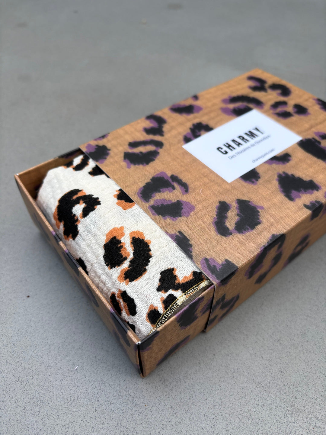 Coffret 4 Serviettes de Table – Gaze de Coton – Leopard Ecru – 40x40 cm