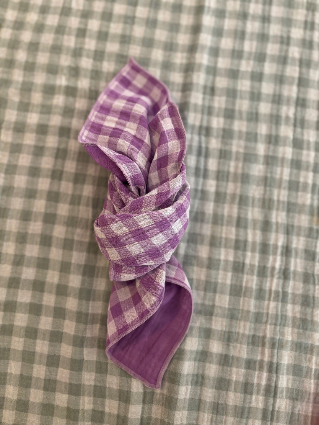 2 Serviettes de Table en Double Gaze de Coton – Vichy violet – 40x40 cm