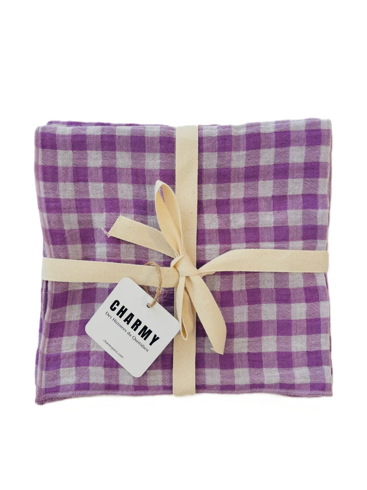 2 Serviettes de Table en Double Gaze de Coton – Vichy violet – 40x40 cm