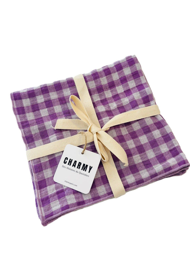 2 Serviettes de Table en Double Gaze de Coton – Vichy violet – 40x40 cm
