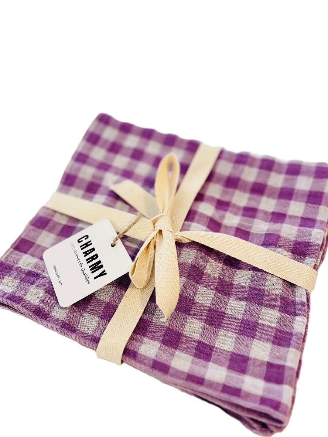 2 Serviettes de Table en Double Gaze de Coton – Vichy violet – 40x40 cm