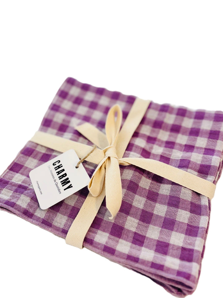 2 Serviettes de Table en Double Gaze de Coton – Vichy violet – 40x40 cm