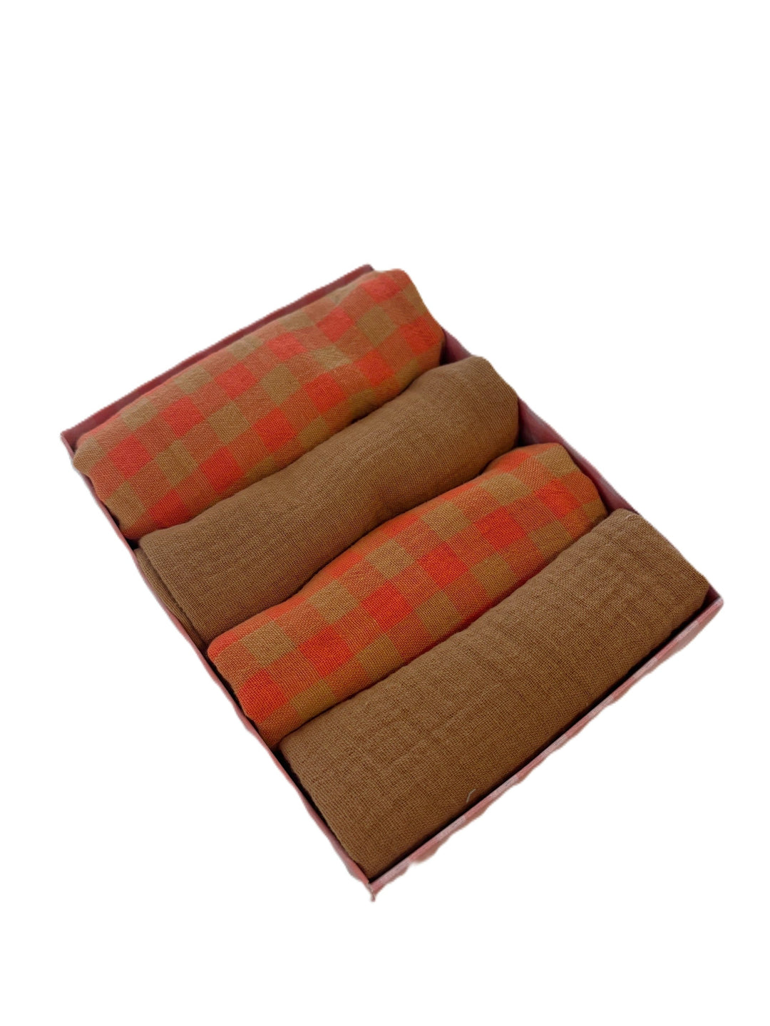 Coffret de 4 Serviettes de Table en Double Gaze de Coton – Tangerine & Caramel – 40x40cm