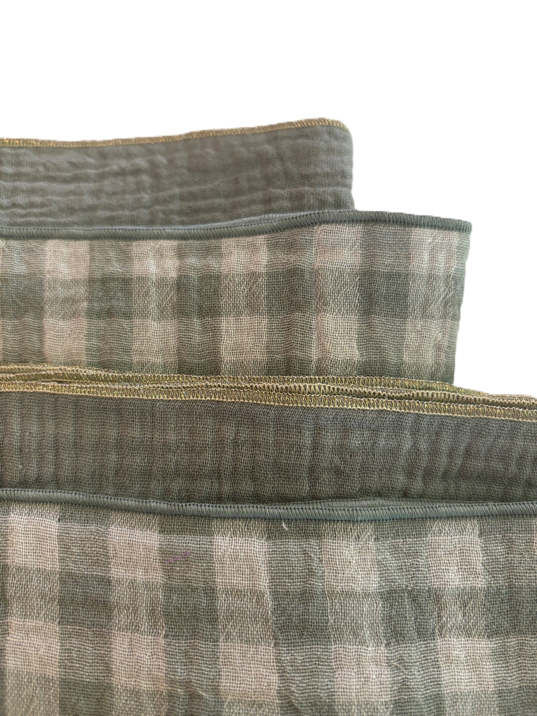 Coffret de 4 Serviettes de Table en Double Gaze de Coton – Vichy et uni vert de gris – 40x40cm