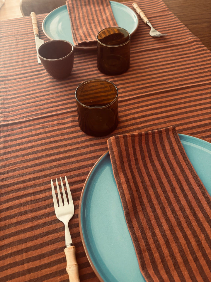 Chemin de table Rayé Toffee – Gaze de coton – 50x150cm