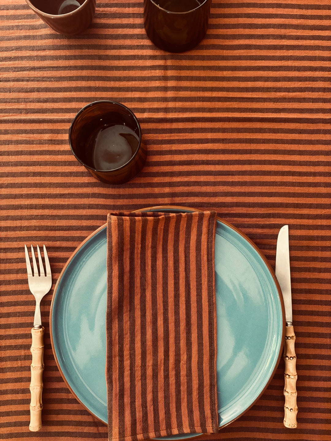 Chemin de table Rayé Toffee – Gaze de coton – 50x150cm