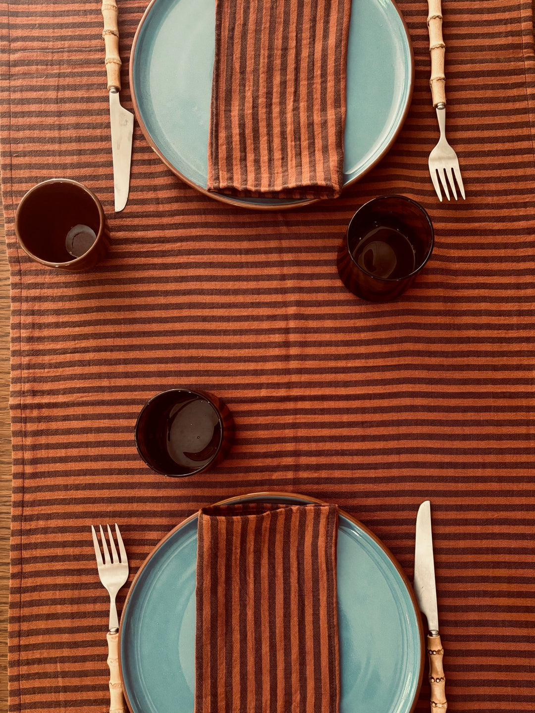 Chemin de table Rayé Toffee – Gaze de coton – 50x150cm