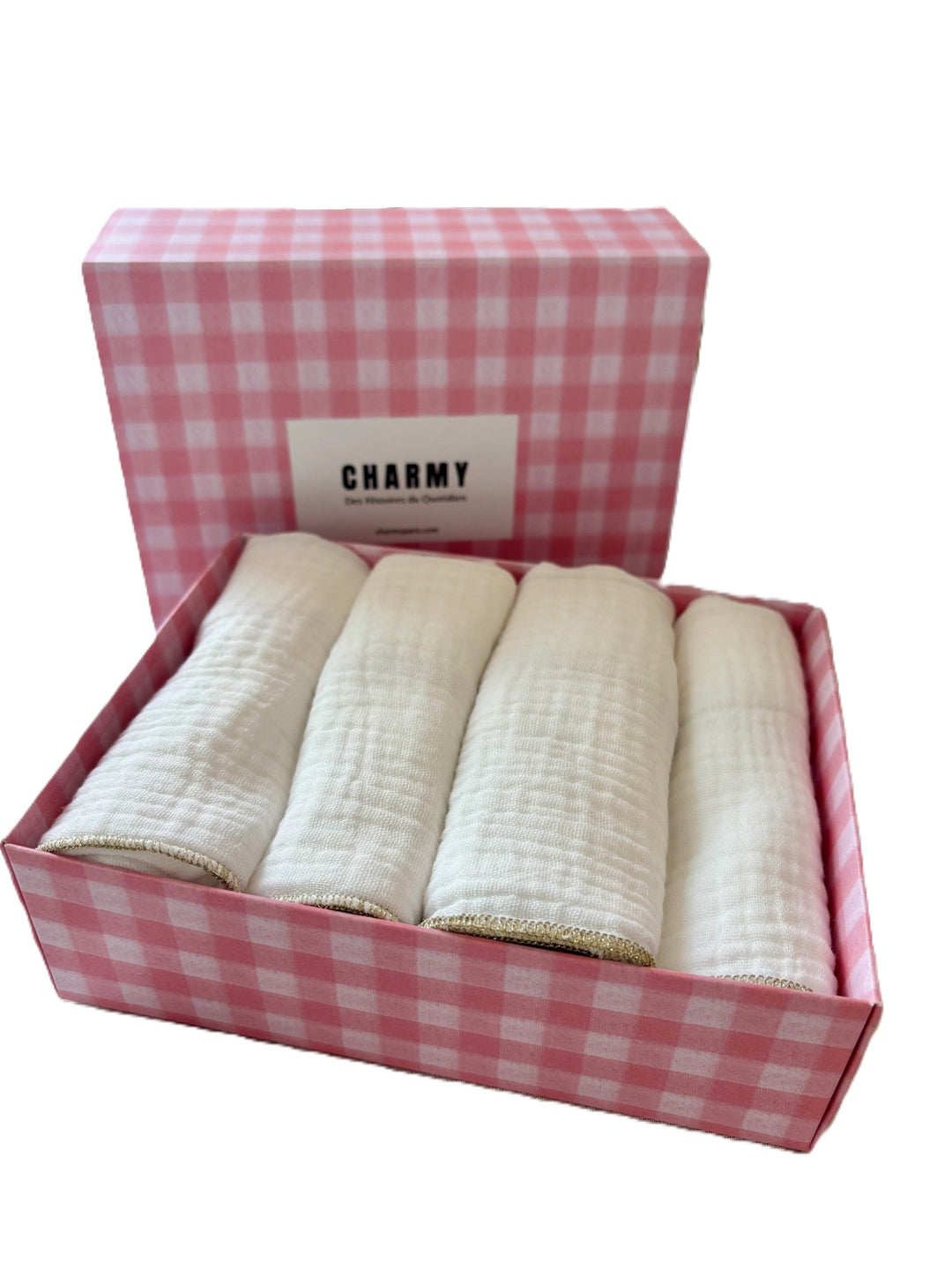 Coffret de 4 Serviettes de Table en Gaze de Coton – Blanc Doré – 40x40cm