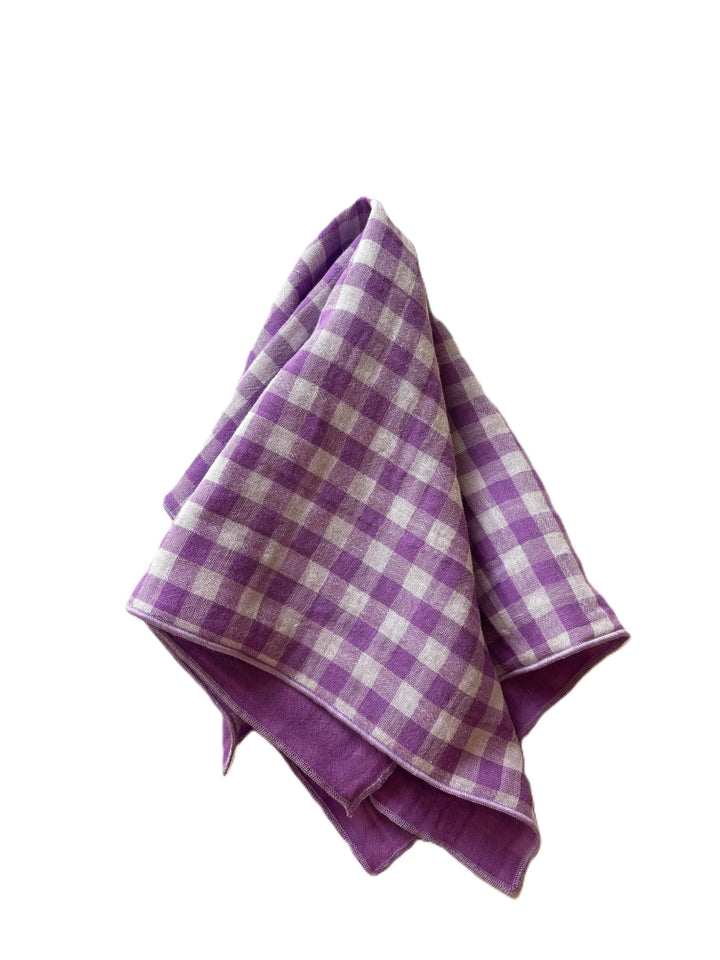 Coffret de 4 Serviettes de Table en Double Gaze de Coton – Vichy Azur, violet, clémentine et vert de gris– 40x40cm